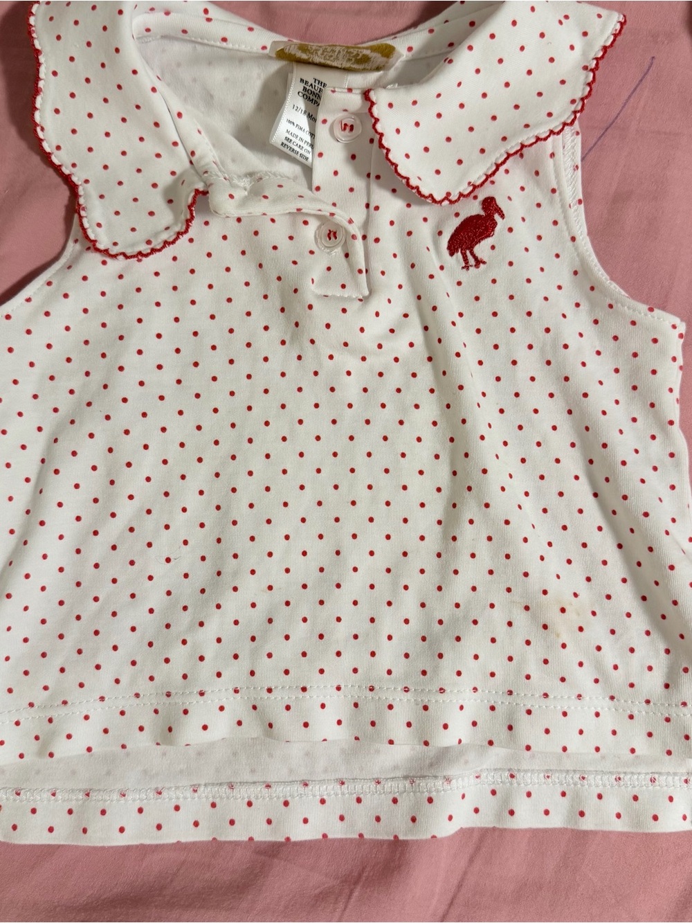 The Beaufort Bonnet Company White Sleeveless Polo Top with Red Polka Dots